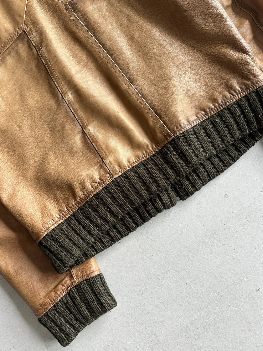 JOHN RICHMOND X - F/W 2005 LEATHER BIKER JACKET WITH KNITTED COLLAR