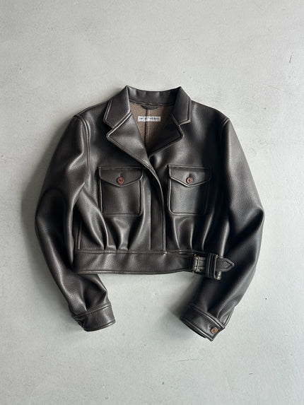 EMPORIO ARMANI - 1980s FAUX LEATHER CROPPED JACKET