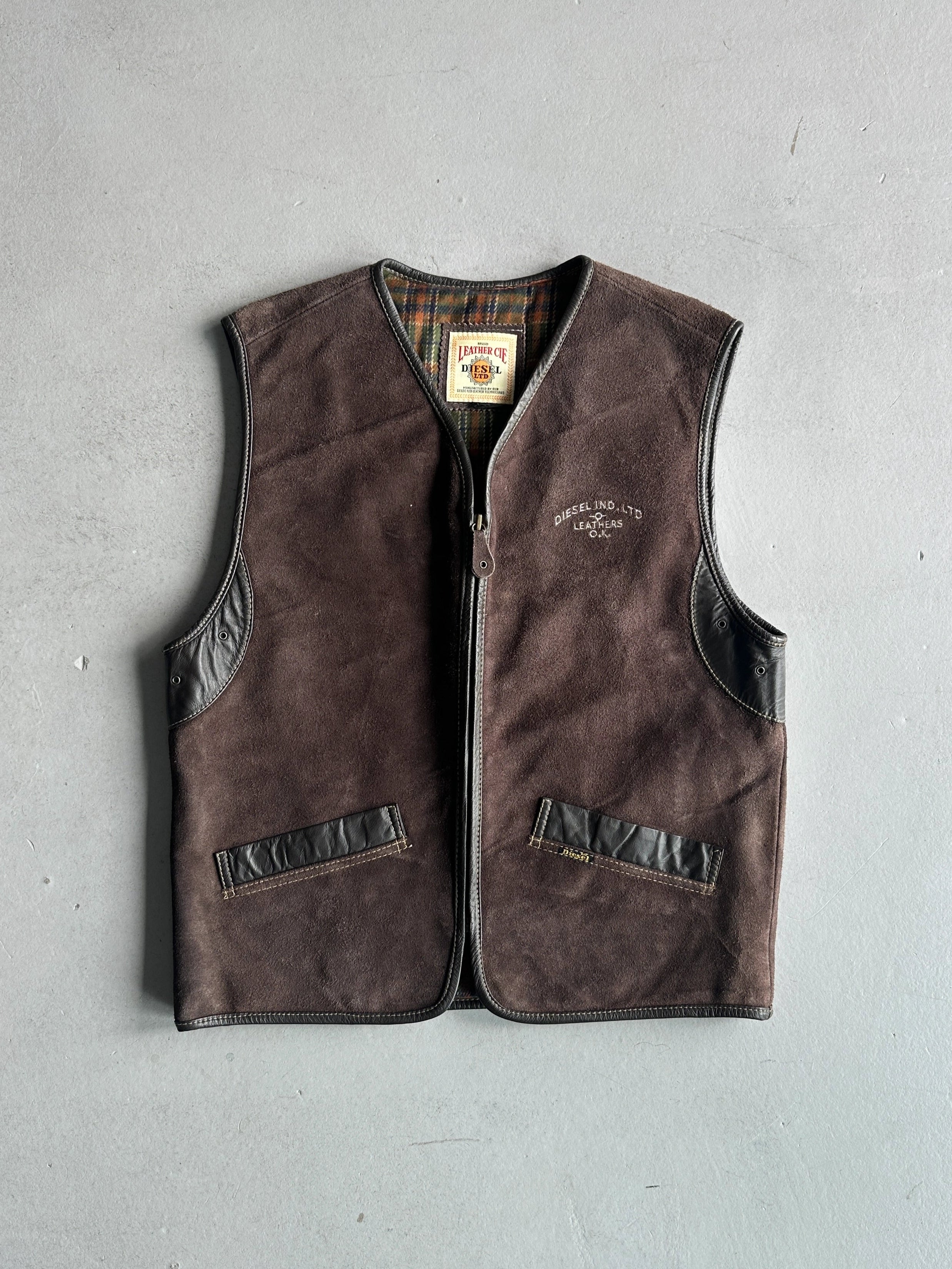 DIESEL - 1990s SUEDE ZIPPED VEST GILET JACKET