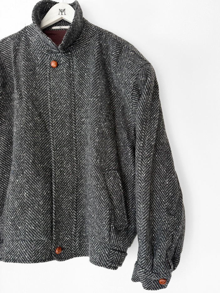 VALENTINO - 1980s BOXY FIT HERRINGBONE BOMBER JACKET