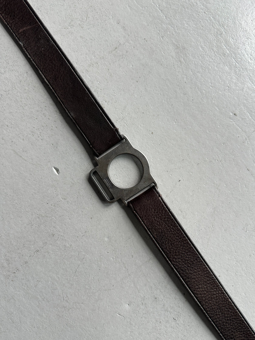 GIANFRANCO FERRÉ - 1990s LEATHER BELT WITH GEOMETRIC METAL CONNECTORS