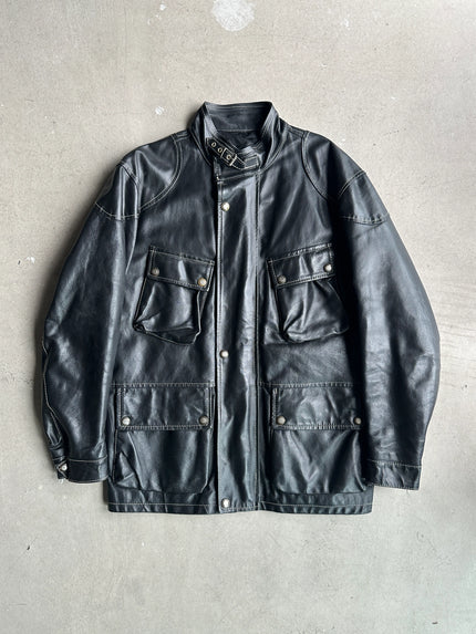 1980s FUNNEL NECK MULTI POCKET LEATHER JACKET