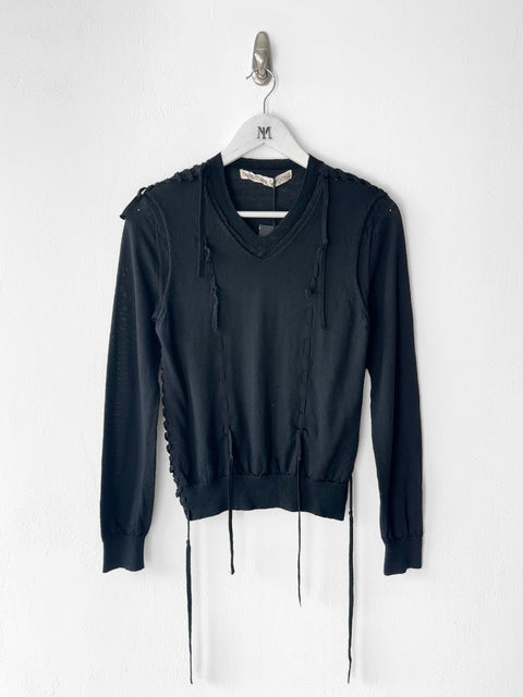COMME DES GARÇONS -  S/S 2005 V NECK LONG SLEEVE KNIT TOP WITH LACING DETAILS
