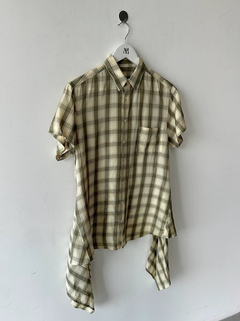 COMME DES GARÇONS - S/S 1994 CHECKED SHORT SLEEVE SHIRT WITH FLOWING DETAILS AT HEM