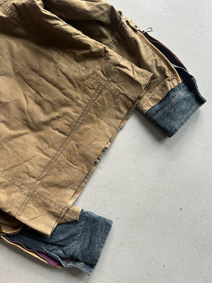 DSQUARED2 - F/W 2002 HOMELESS COLLECTION LAYERED DENIM SLEEVE JACKET WITH LEATHER DETAILS