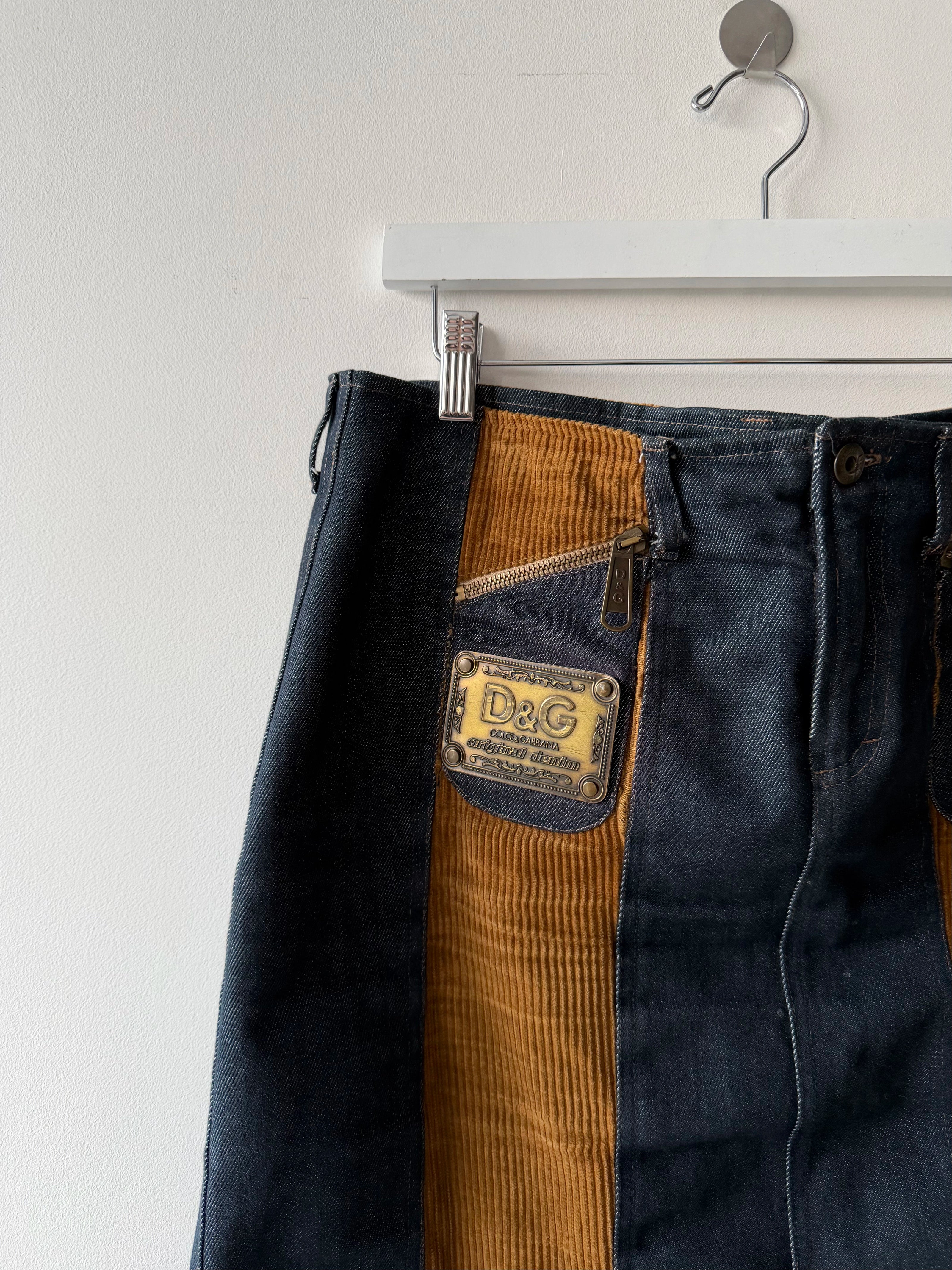 DOLCE & GABBANA - F/W 2002 DENIM SKIRT WITH CORDUROY PANELS