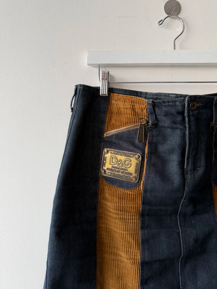 DOLCE & GABBANA - F/W 2002 DENIM SKIRT WITH CORDUROY PANELS