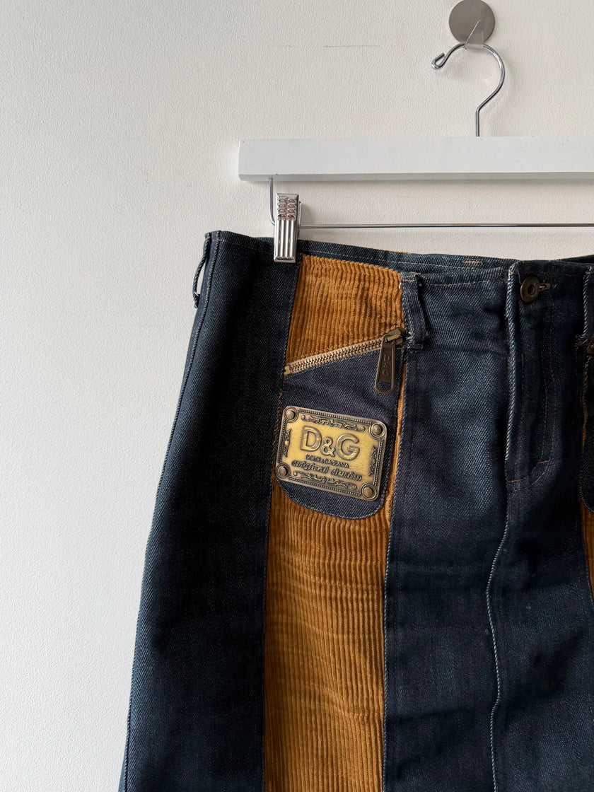 DOLCE & GABBANA - F/W 2002 DENIM SKIRT WITH CORDUROY PANELS