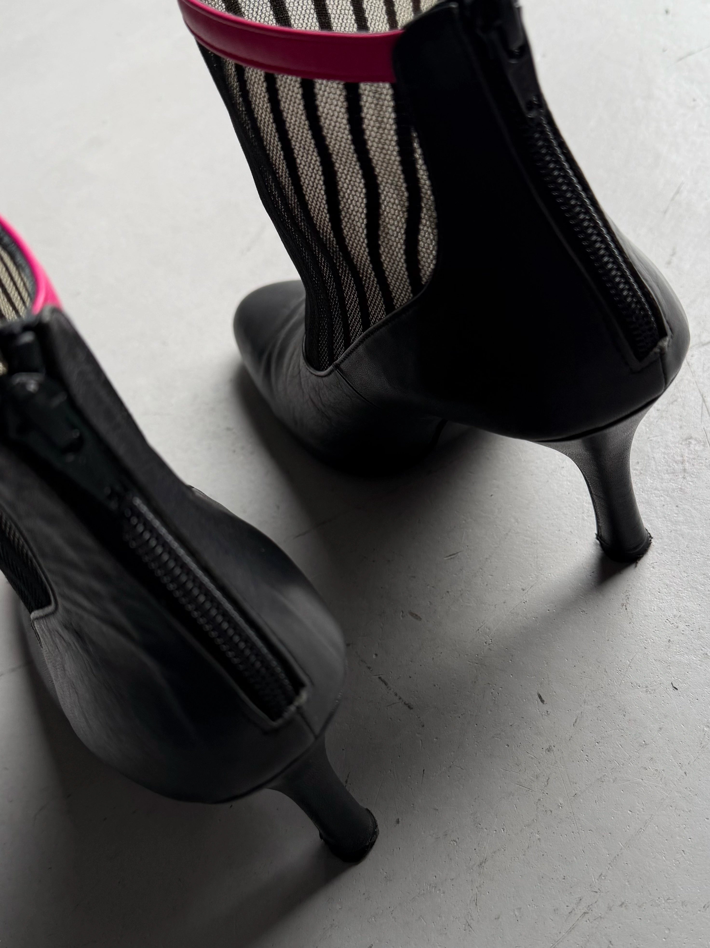 LIMI FEU BY LIMI YAMAMOTO - 2000s LEATHER ANKLE BOOTS WITH SHEER MESH PANEL