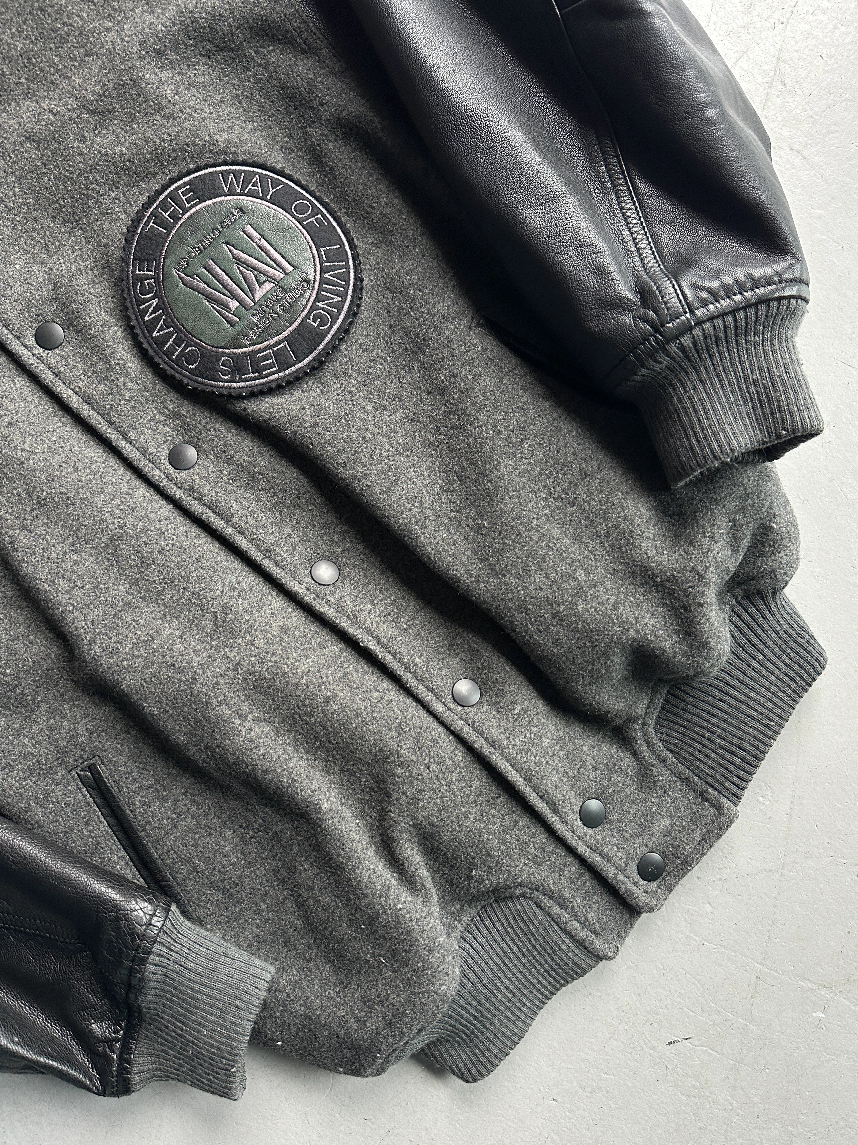 ISSEY MIYAKE HAI - 1980s BOMBER JACKET WITH CONTRASTING LEATHER SLEEVE