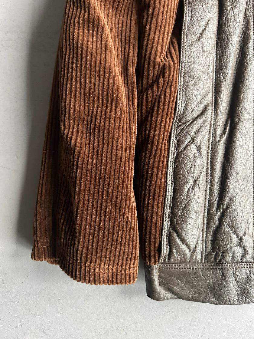 1980s OVERSIZED LEATHER BOMBER JACKET WITH CORDUROY SLEEVE