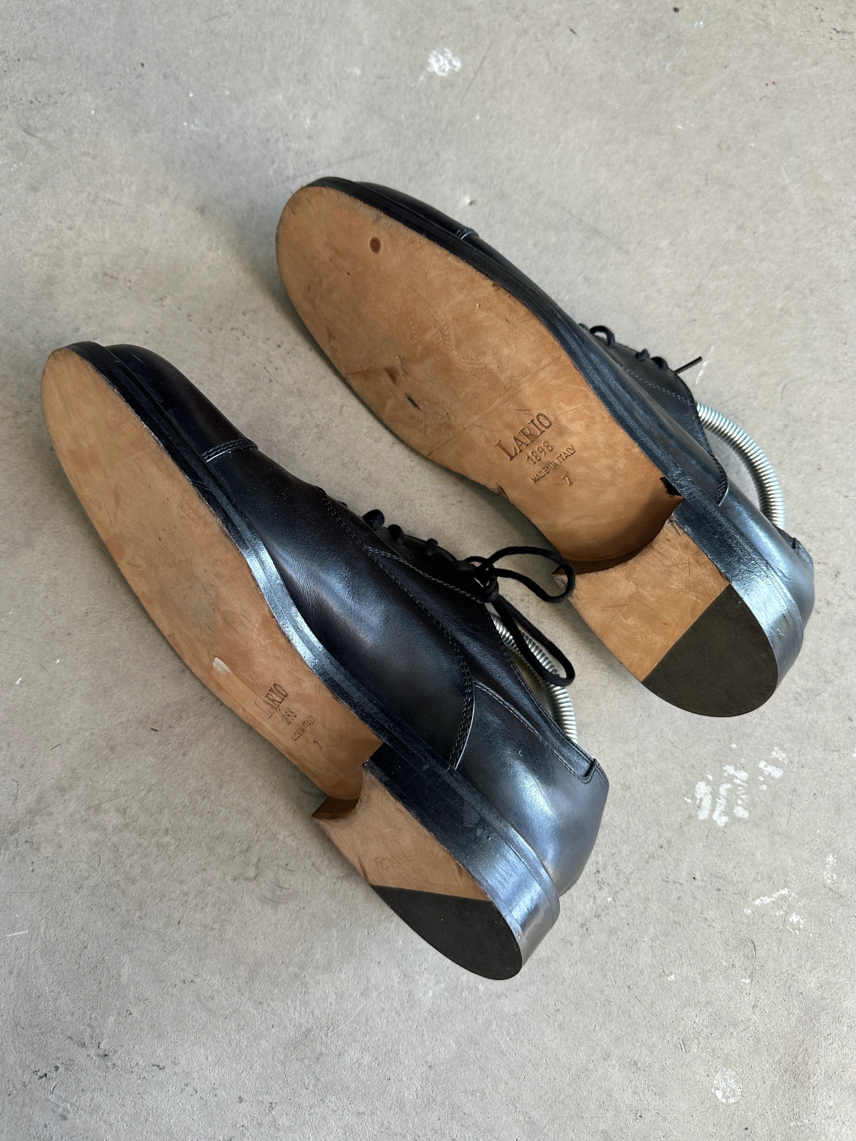 LARIO 1989 - 1990s SQUARE TOE LEATHER DERBY SHOES