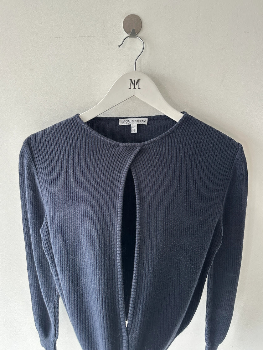 EMPORIO ARMANI - 1980s OPEN SLIT FRONT CROP FIT LONG SLEEVE TOP