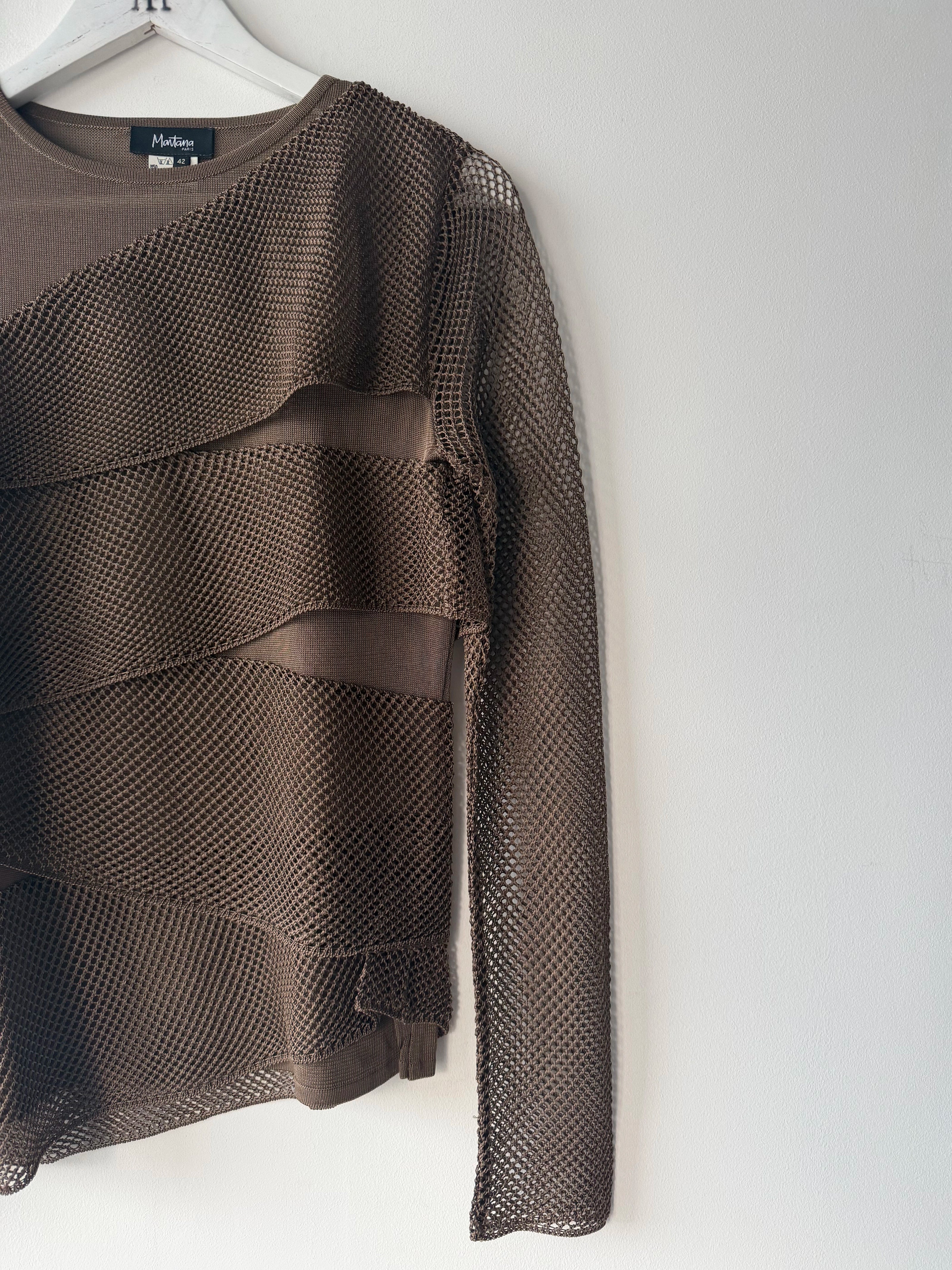 CLAUDE MONTANA - 1990s MESH PANELS LONG SLEEVE TOP