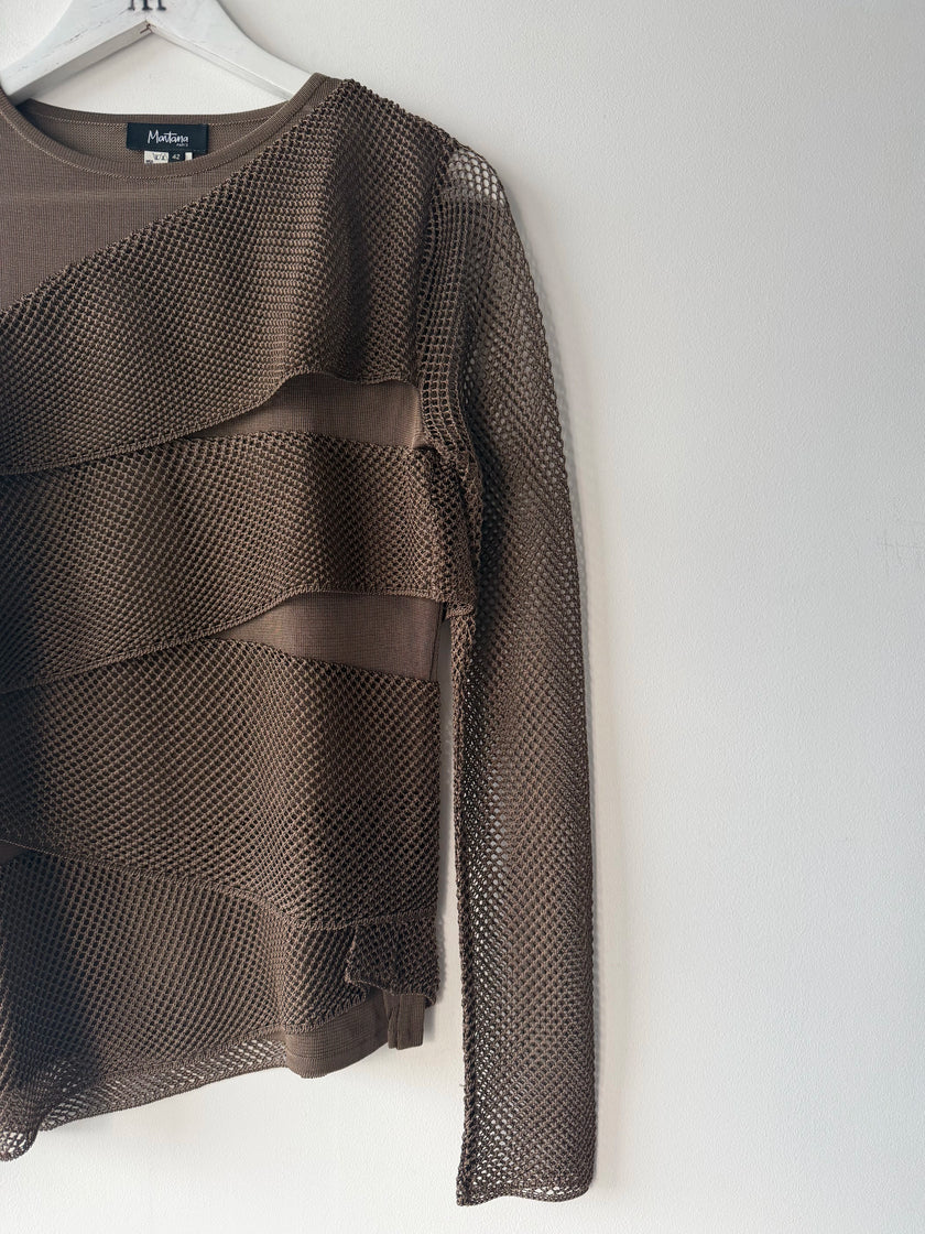 CLAUDE MONTANA - 1990s MESH PANELS LONG SLEEVE TOP