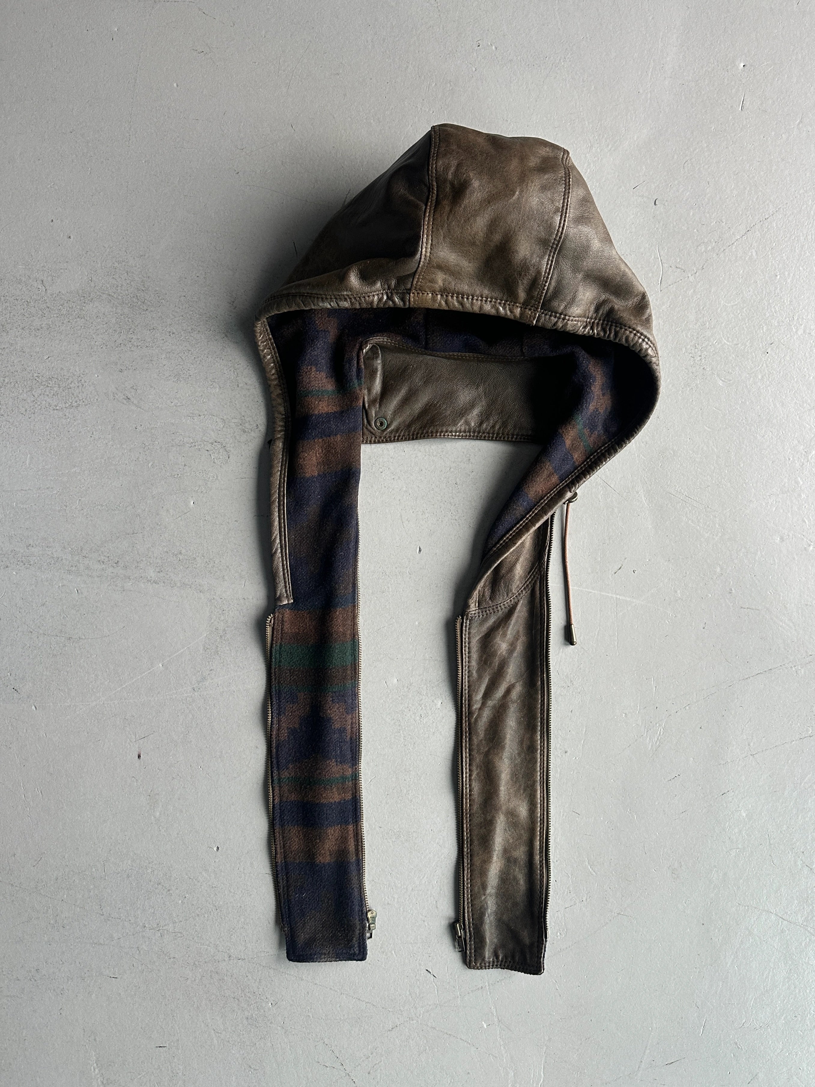 ITALIAN LABEL 1980s LAYERED LEATHER JACKET WITH REMOVABLE HOOD PANEL