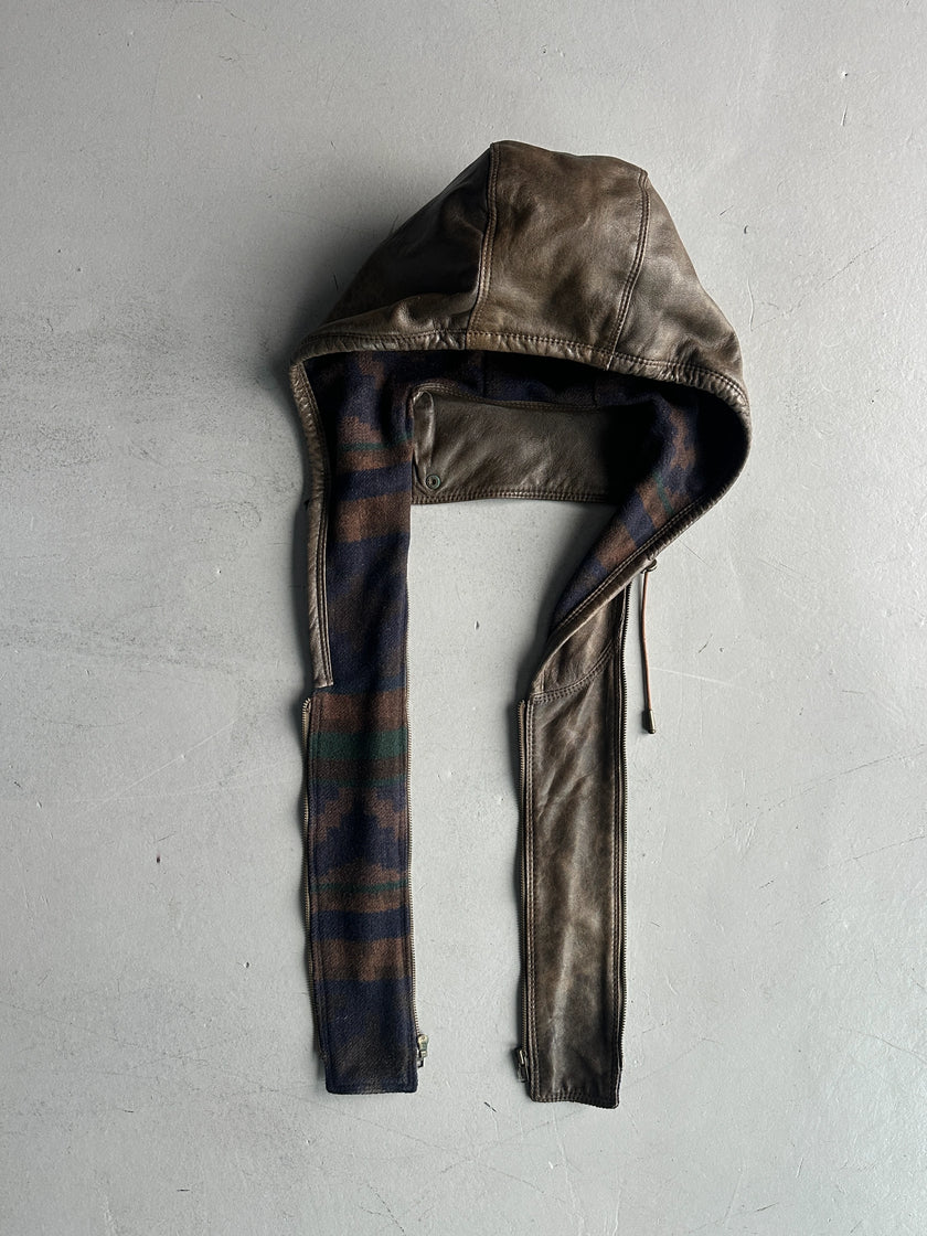 ITALIAN LABEL 1980s LAYERED LEATHER JACKET WITH REMOVABLE HOOD PANEL