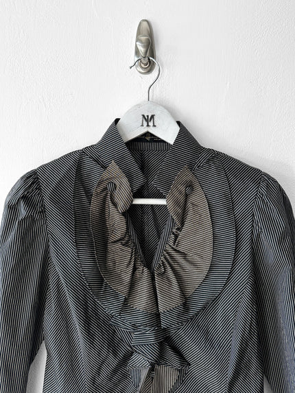 HIROKO KOSHINO - late 1990s PINSTRIPED BLOUSE WITH CASCADING RUFFLE DETAIL