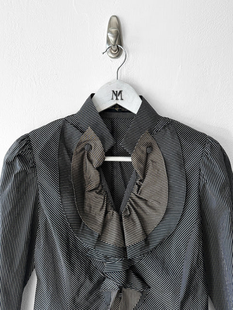 HIROKO KOSHINO - late 1990s PINSTRIPED BLOUSE WITH CASCADING RUFFLE DETAIL