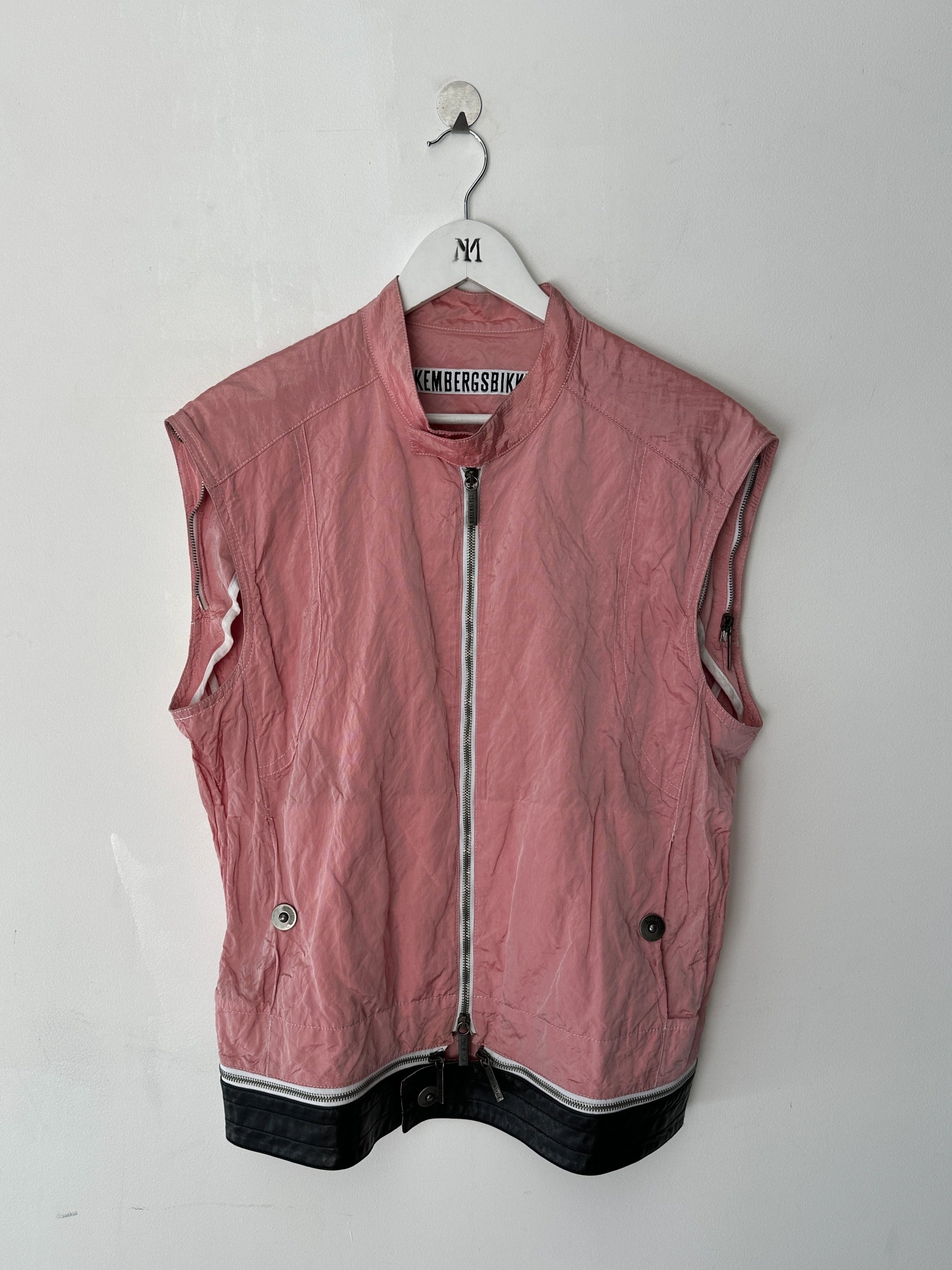 BIKKEMBERGS - early 2000s 2 IN 1 NYLON JACKET GILET WITH ZIP OFF LEATHER HEM PANEL