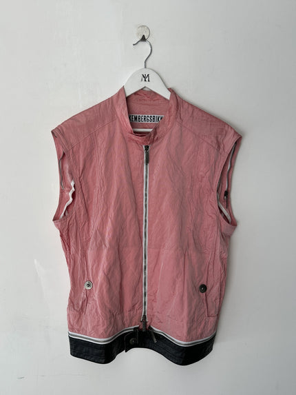 BIKKEMBERGS - early 2000s 2 IN 1 NYLON JACKET GILET WITH ZIP OFF LEATHER HEM PANEL