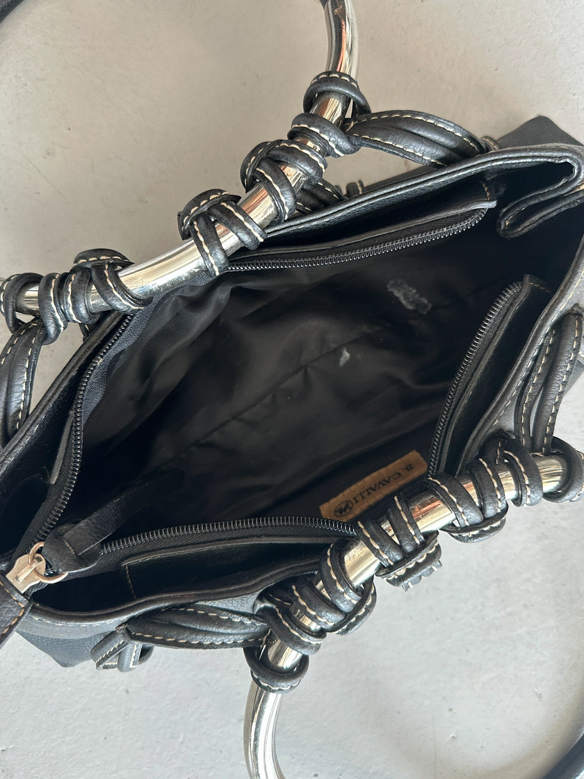 2000s OVERSIZED METAL RING HANDLE LEATHER BAG
