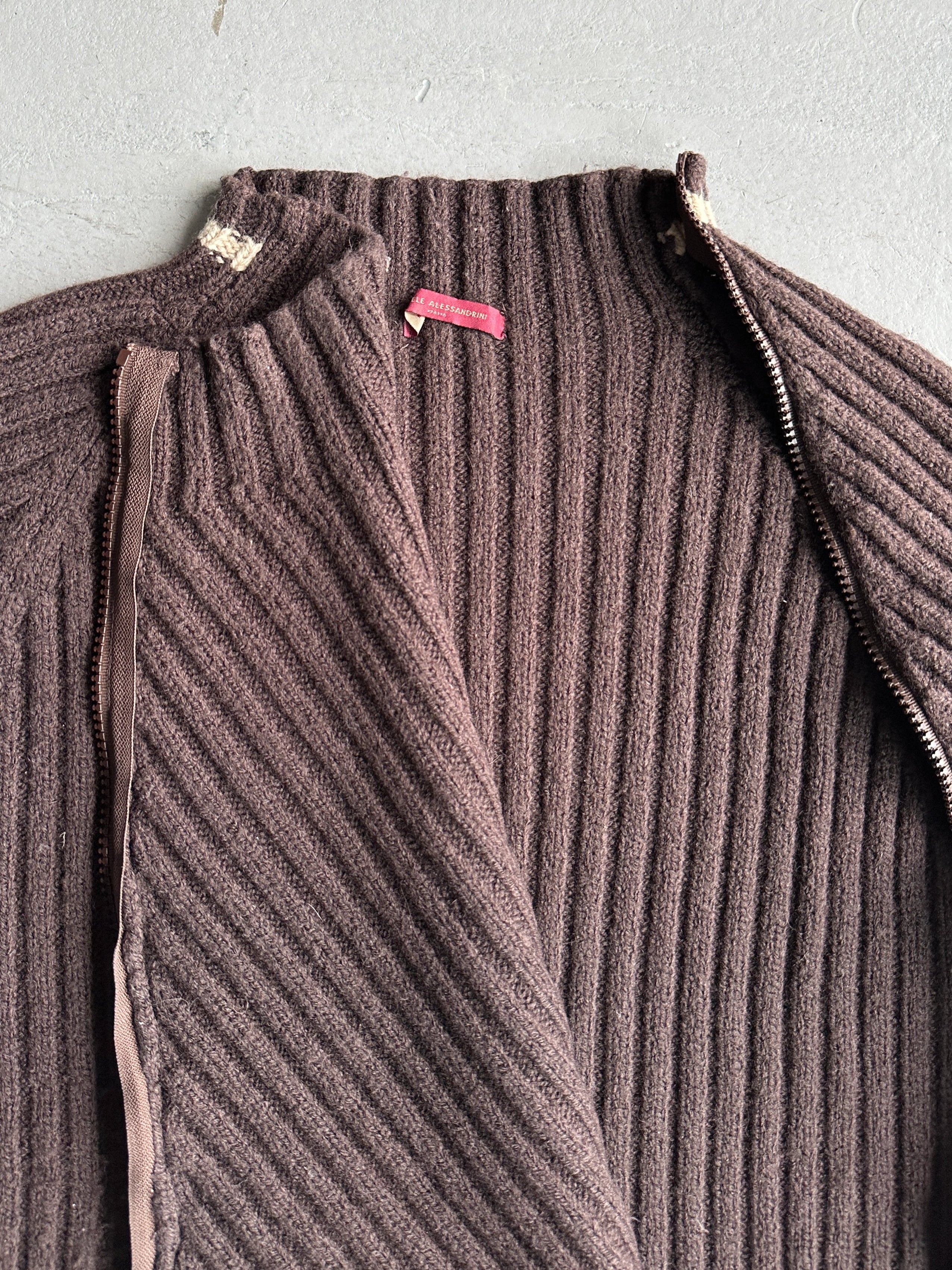 DANIELE ALESSANDRINI - 1990s RIBBED KNIT JUMPER WITH FULL ASYMMETRICAL SIDE ZIP