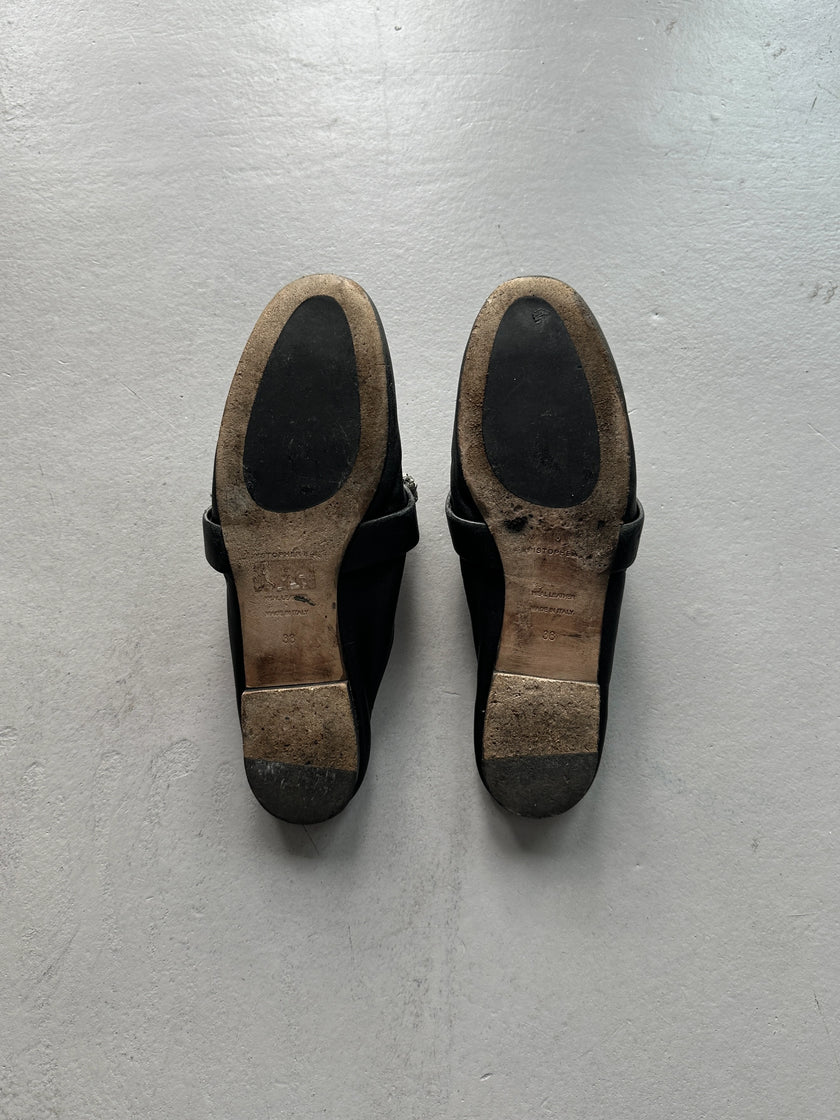 CHRISTOPHER KANE - S/S 2017 LEATHER SLIP ON MULES WITH OVERSIZED CRYSTALS