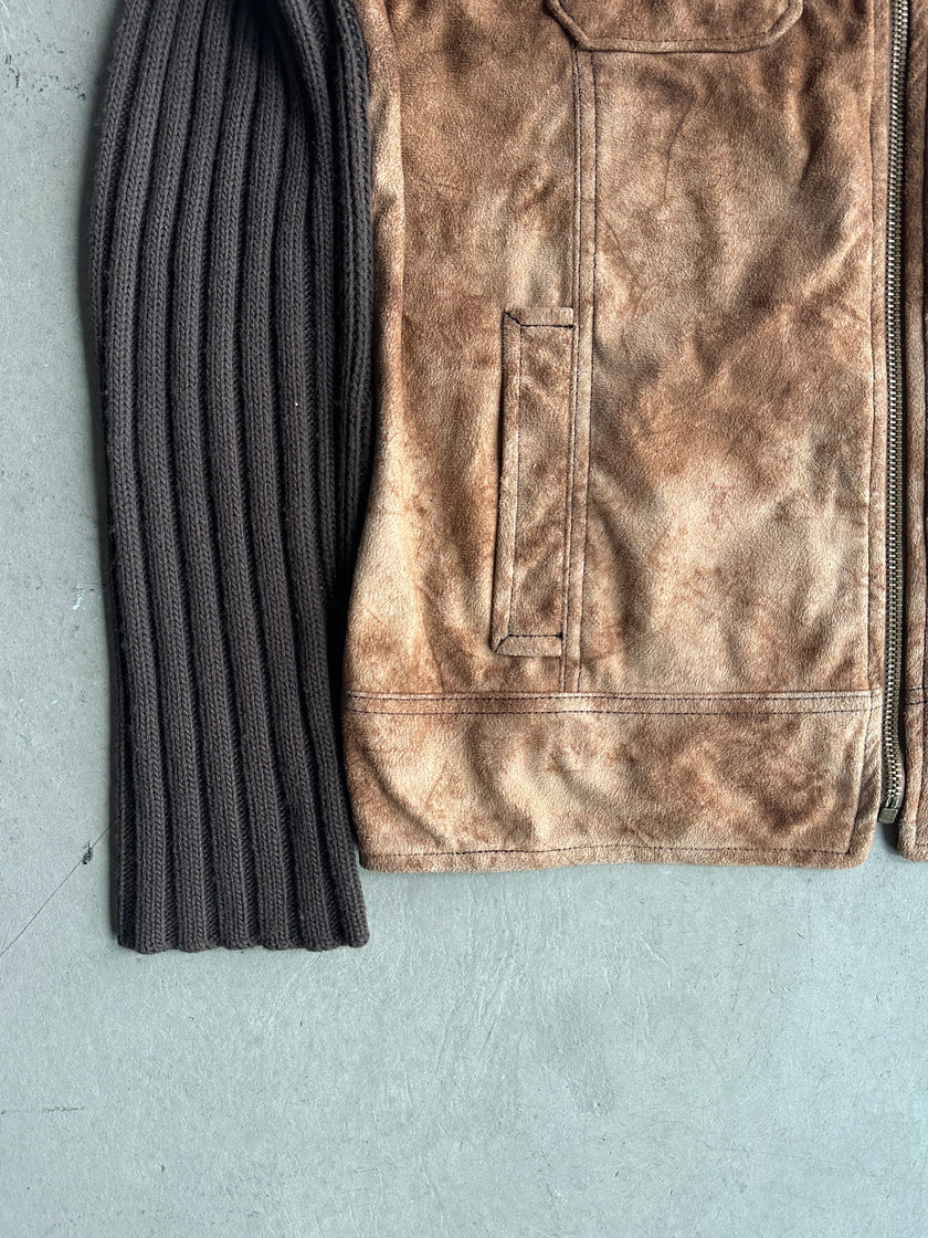ENERGIE - 2000s SUEDE FRONT KNIT ZIPPED CARDIGAN