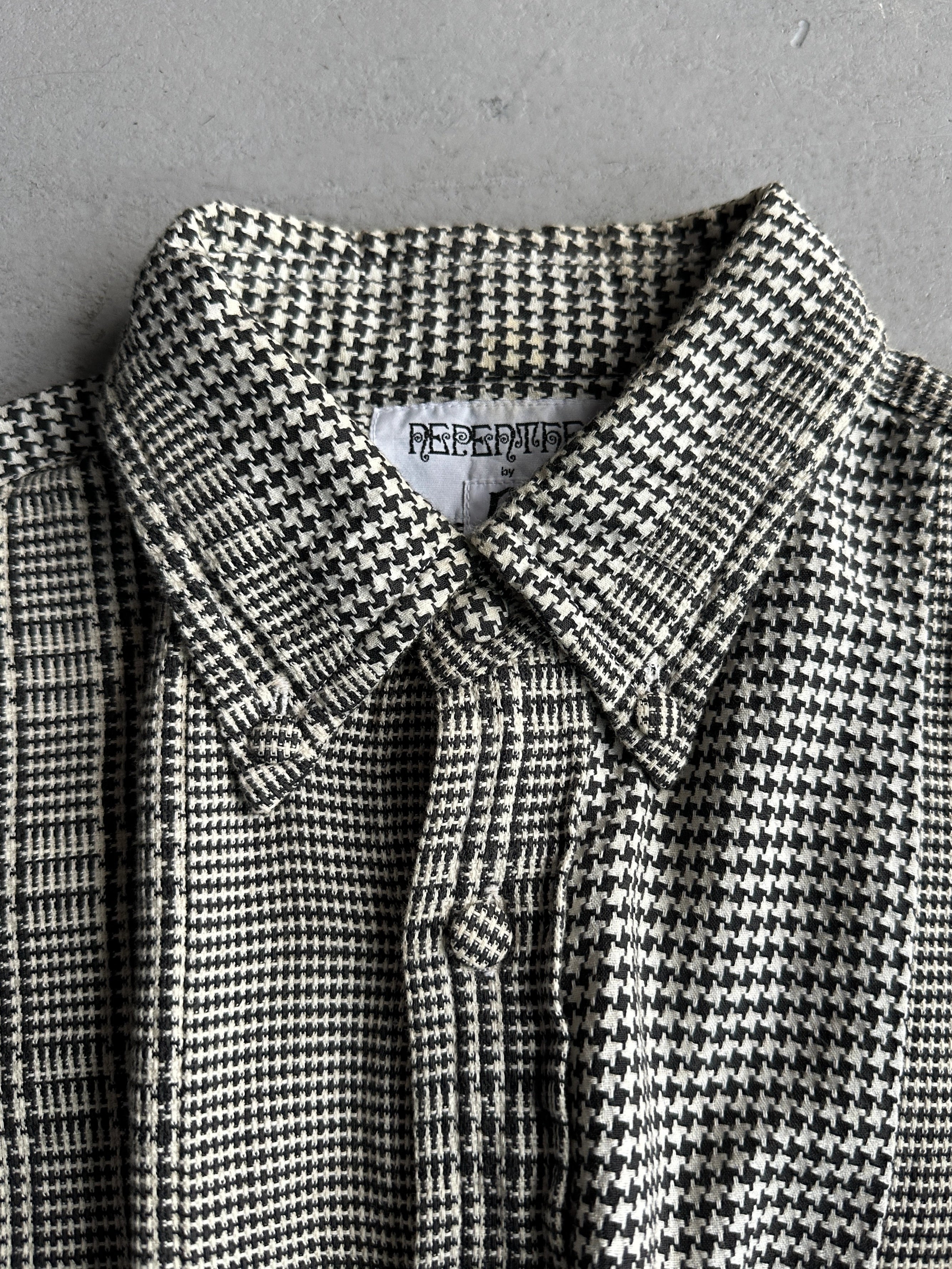 JAPANESE LABEL 1990s HOUNDSTOOTH AND PLAID LONG SLEEVE SHIRT