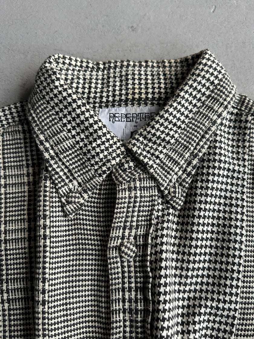 JAPANESE LABEL 1990s HOUNDSTOOTH AND PLAID LONG SLEEVE SHIRT