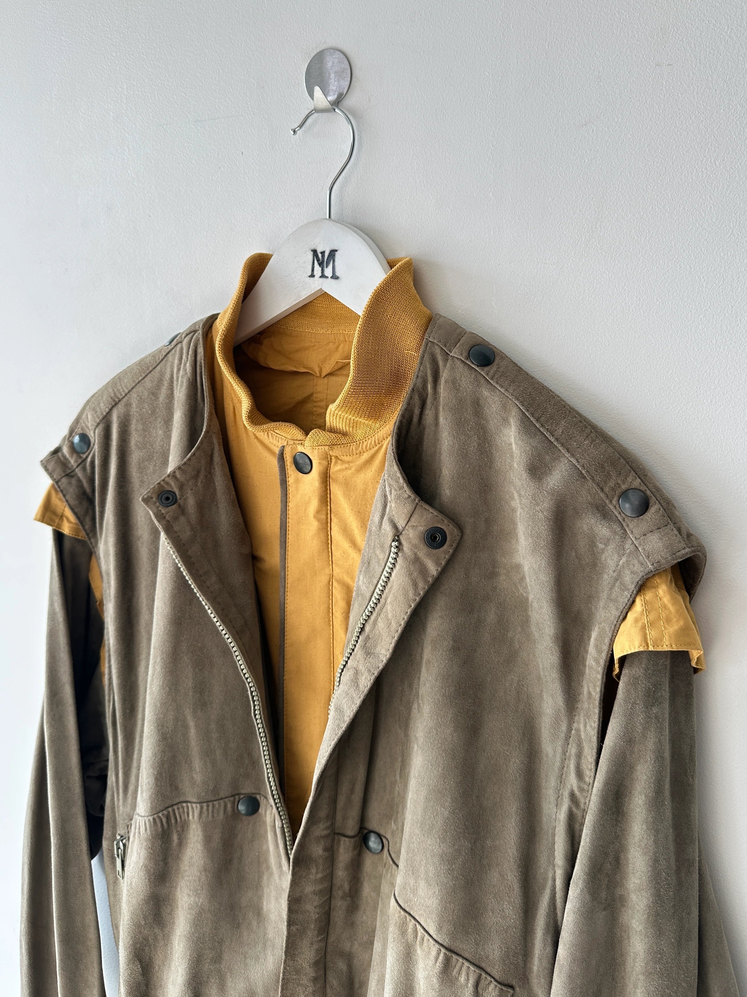 ITALIAN LABEL - 1980s LAYERED SUEDE JACKET WITH BELTED WAIST