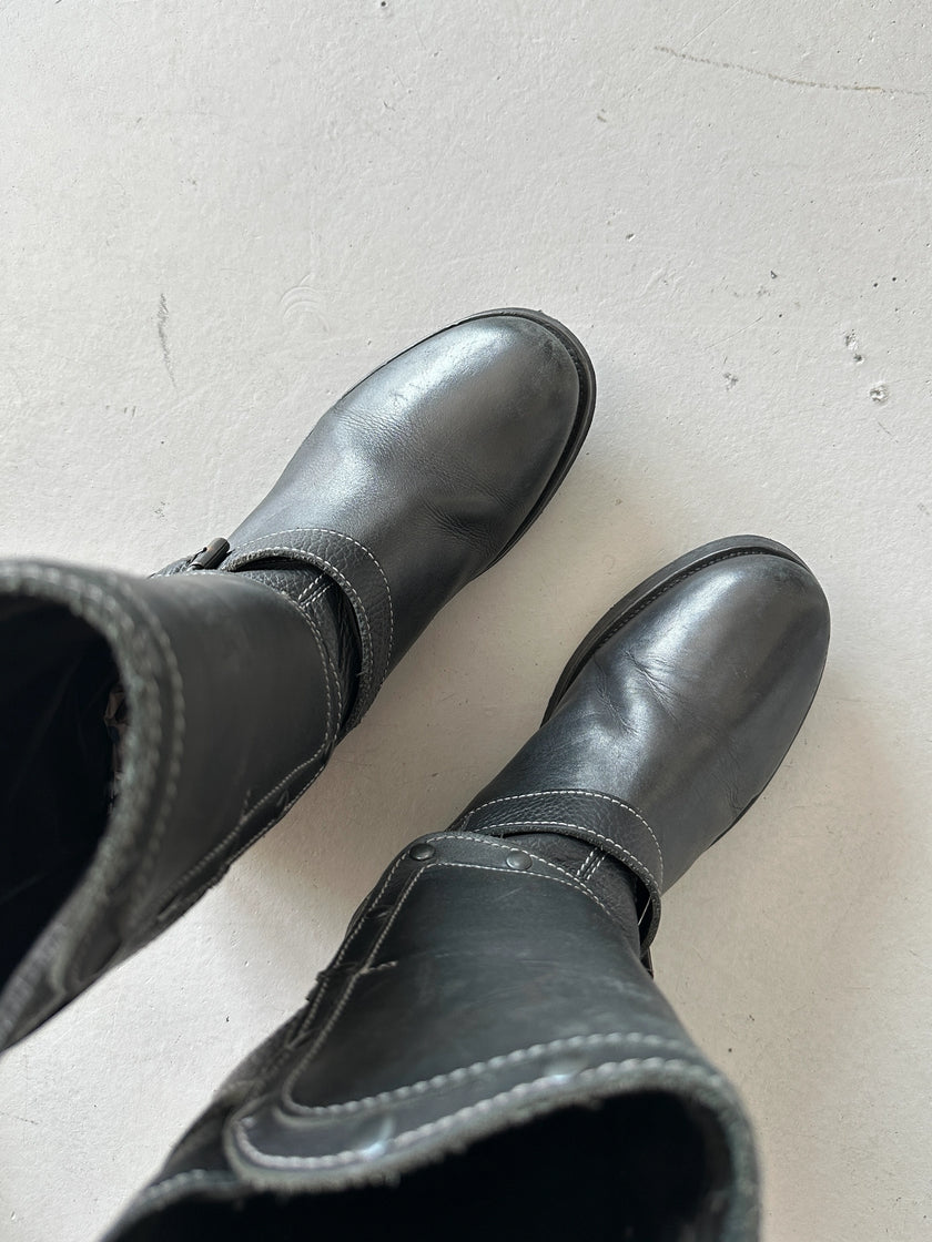 ARMANI JEANS - 2000s BIKER LEATHER BOOTS