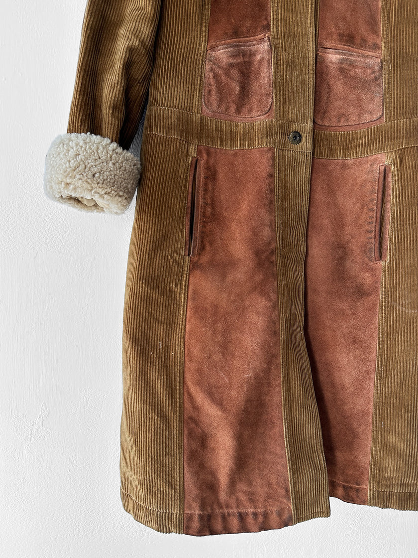 DOLCE & GABBANA - F/W 2002 CORDUROY COAT WITH CONTRASTING SUEDE FRONT PANEL