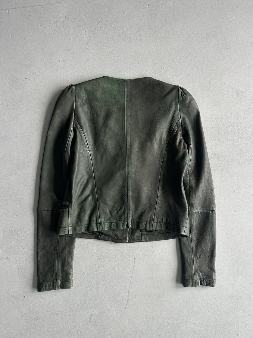 KENZO - 1990s SCOOP NECKLINE LEATHER JACKET