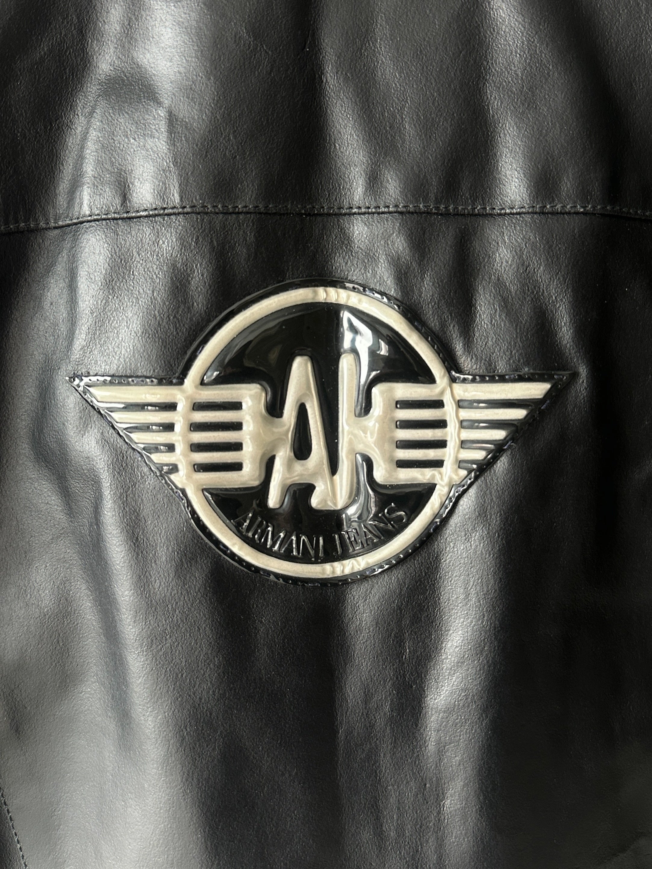 ARMANI JEANS - late 1980s CROP FIT BIKER LEATHER JACKET