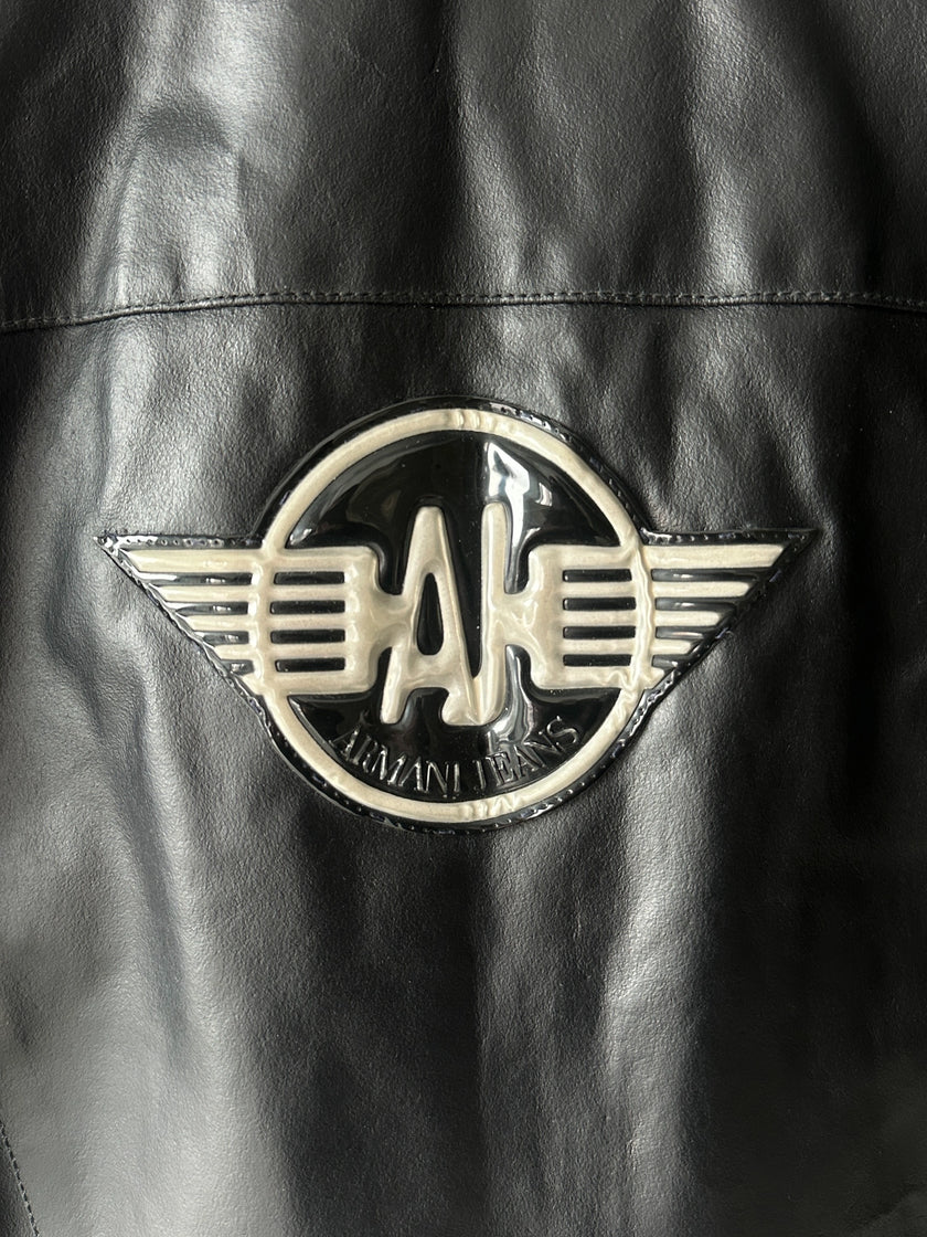 ARMANI JEANS - late 1980s CROP FIT BIKER LEATHER JACKET
