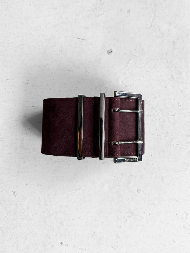 GIANFRANCO FERRÉ - late 1990s WIDE SUEDE BELT WITH DOUBLE PRONG BUCKLE