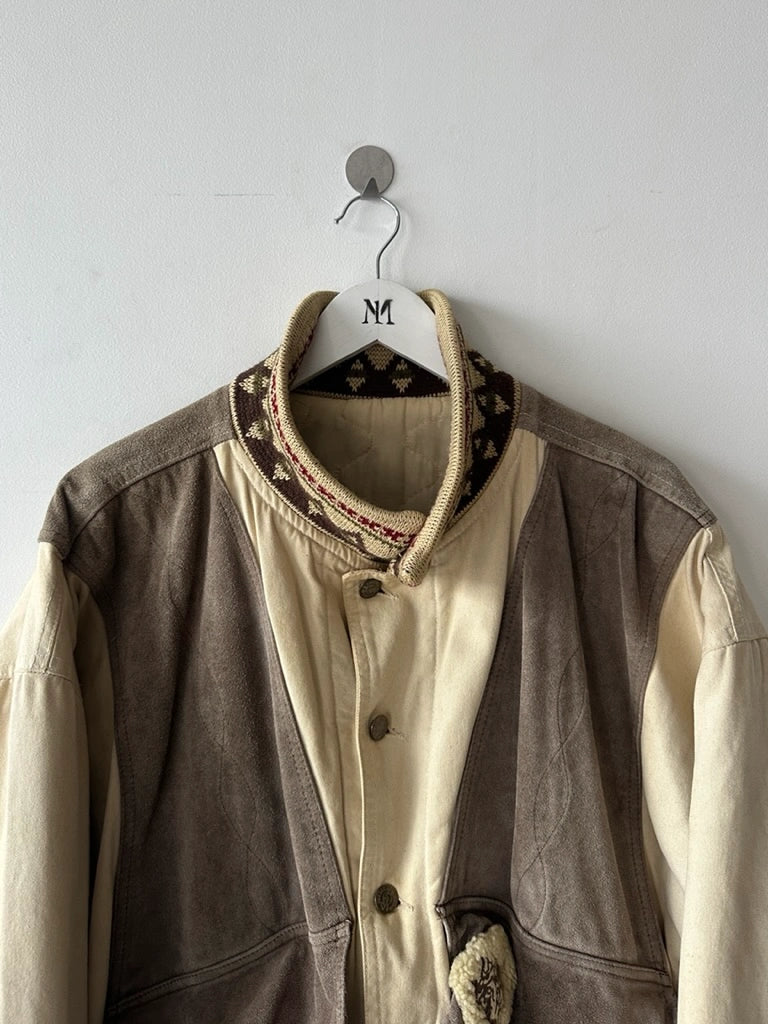 DIESEL - 1980s BOMBER JACKET WITH LAYERED SUEDE PANEL FRONT
