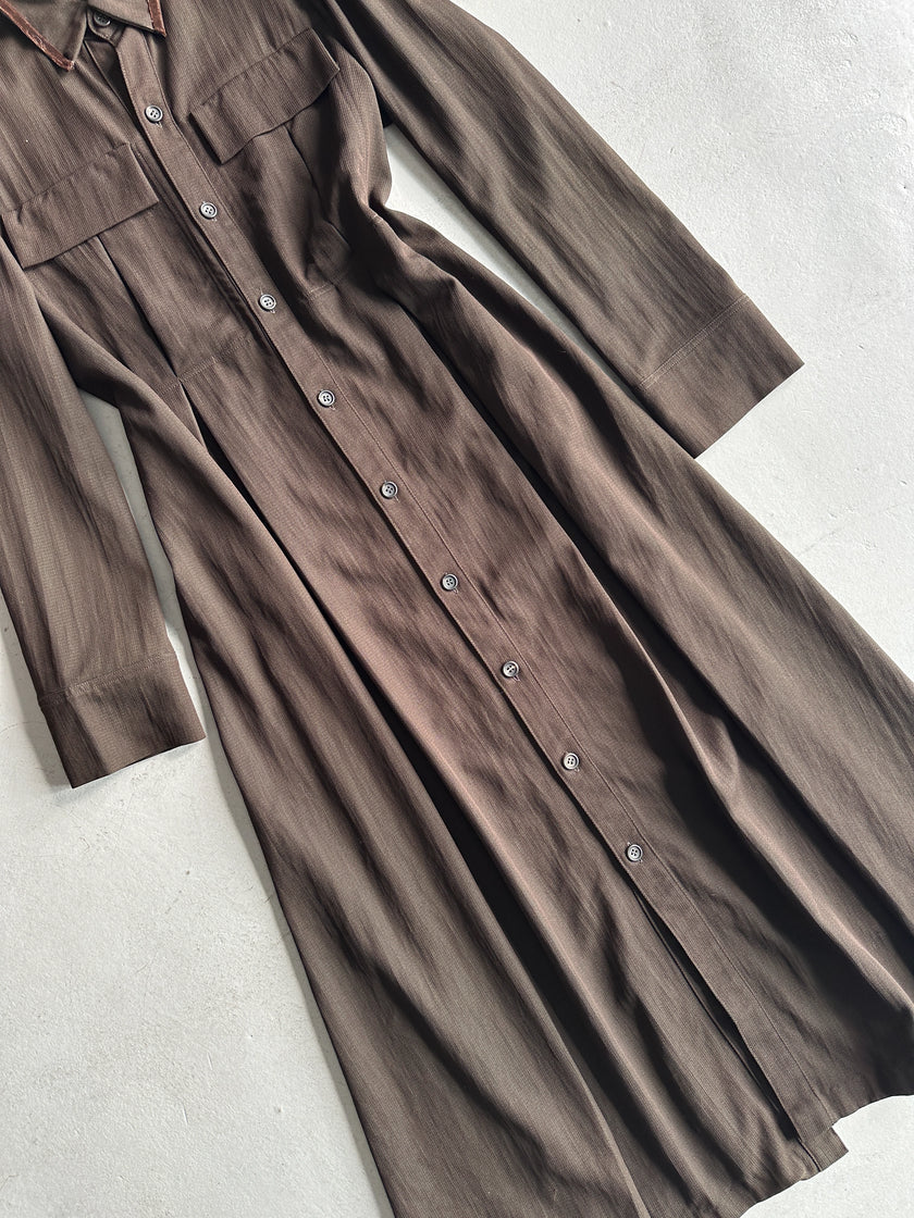 YOHJI YAMAMOTO Y's - 1990s BUTTONED MAXI DRESS WITH FRONT PLEATS