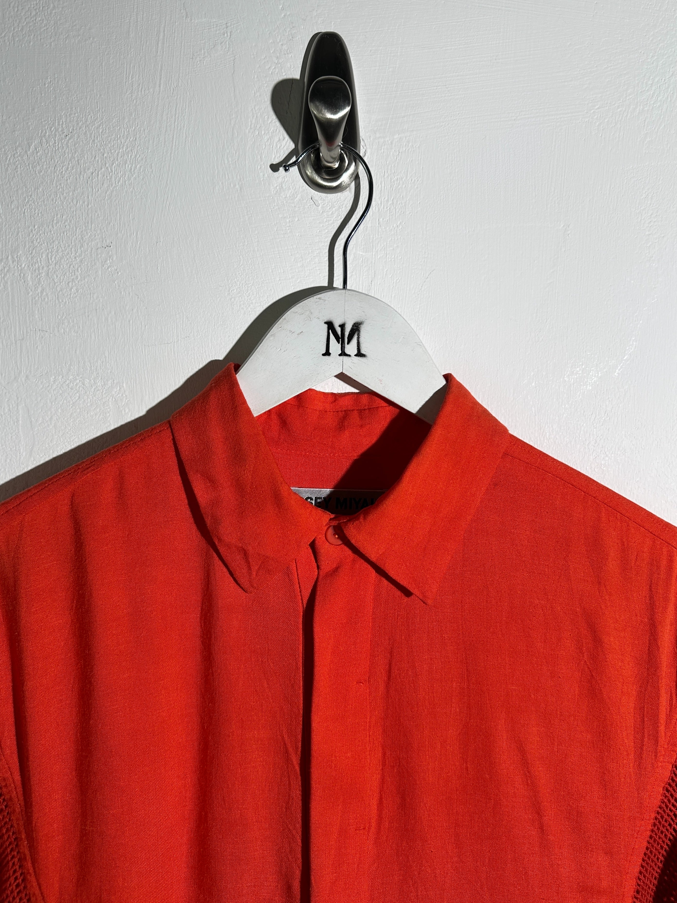 ISSEY MIYAKE - S/S 2014 RELAXED FIT SHIRT WOTH MESH PANELED MESH SLEEVE