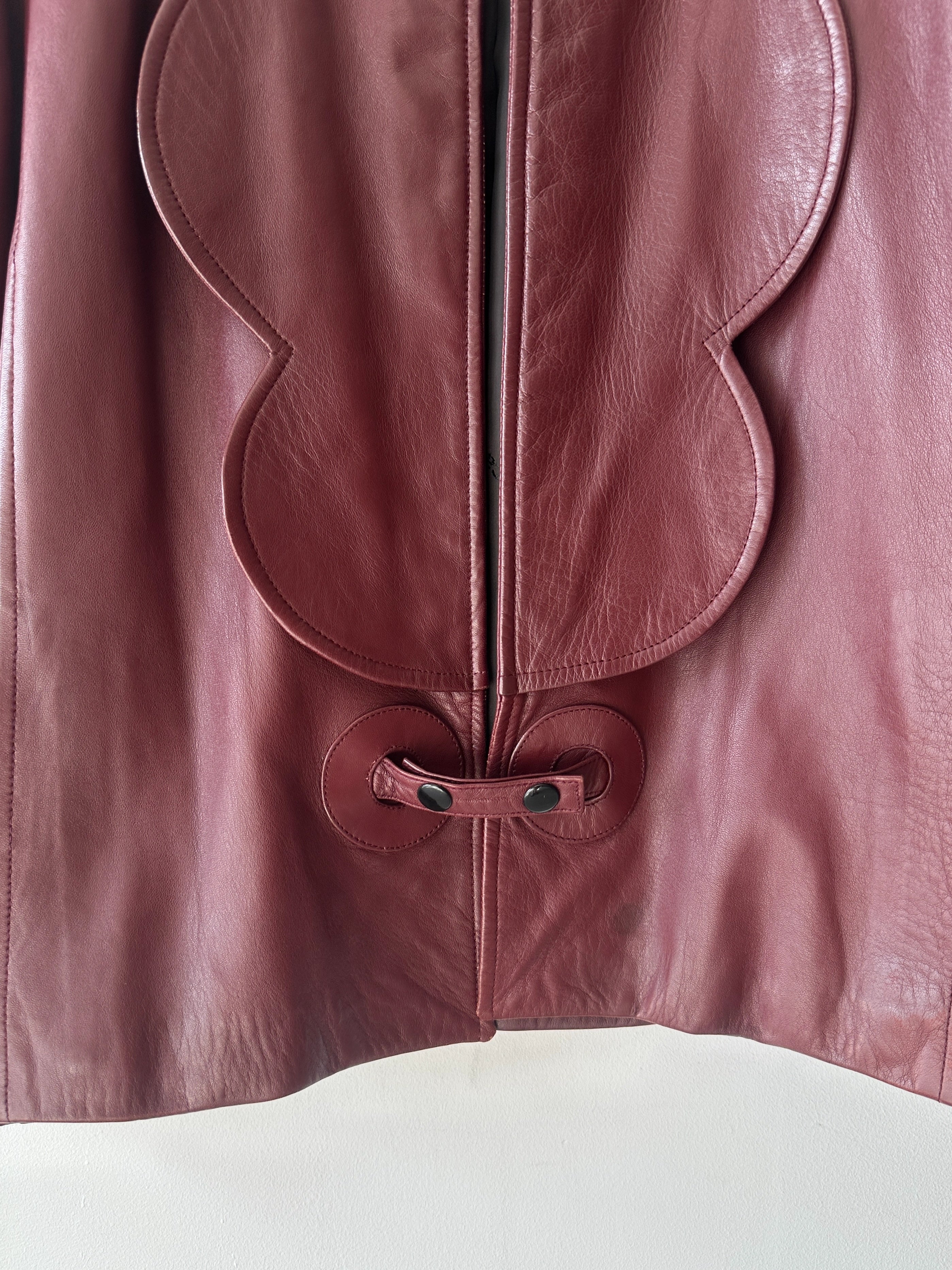 PIERRE CARDIN - 1990s SCULPTURAL OPEN FRONT LEATHER JACKET