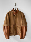 PIERRE BALMAIN - 1980s PANELED BOMBER JACKET WITH CONTRASTING LAYERED LEATHER SLEEVE