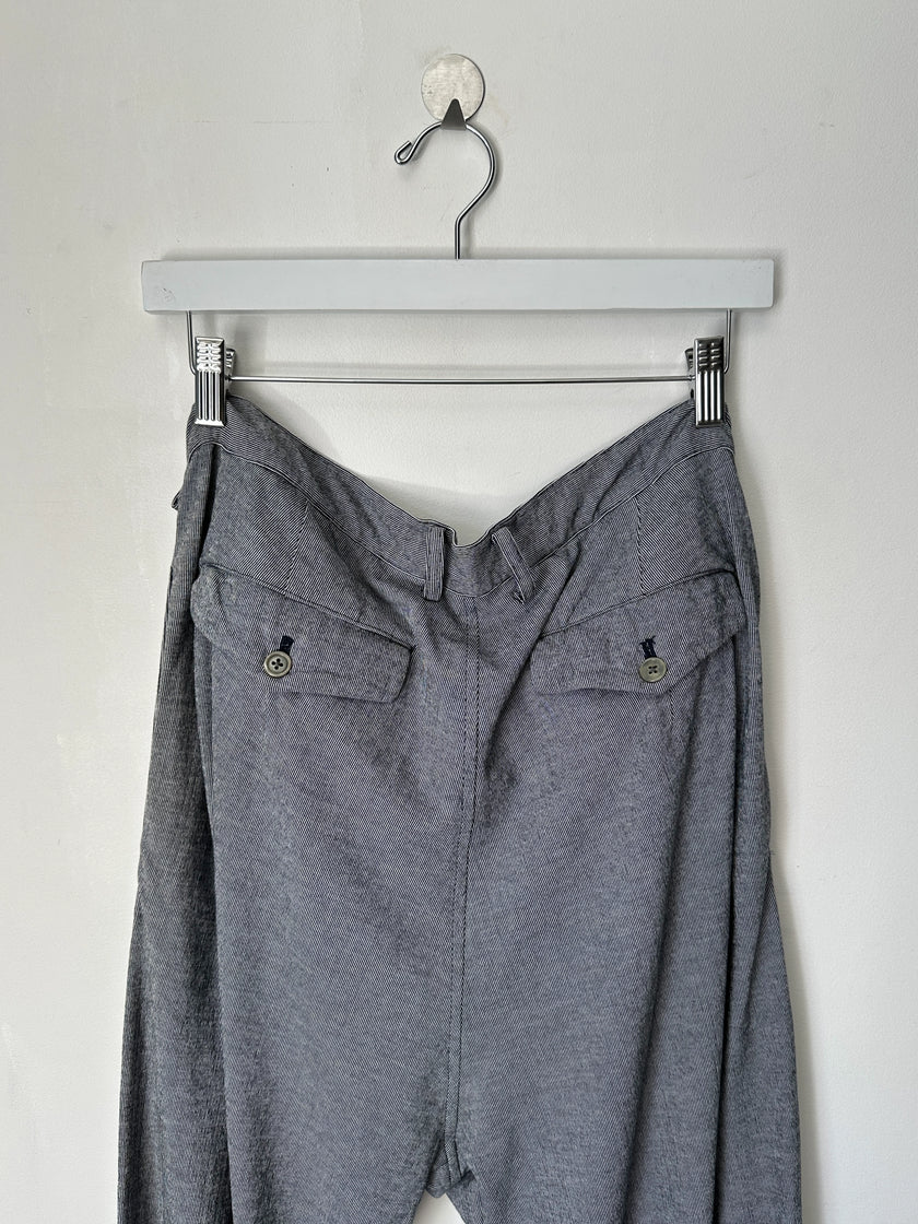 YOHJI YAMAMOTO - S/S 1999 STRIPED TROUSERS WITH ADJUSTABLE TIE HEMS