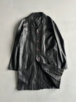 1990s MIDI LENGHT LEATHER COAT WITH CONTRASTING BUTTONS