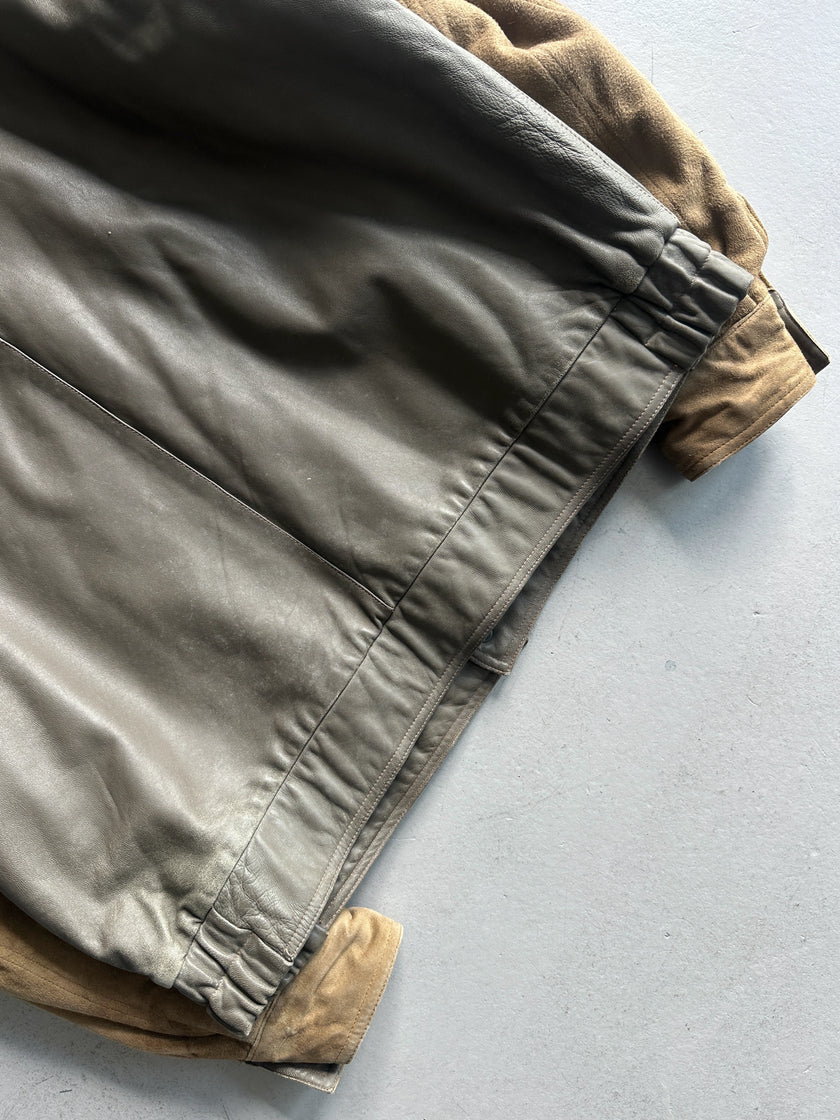 LOUIS FÉRAUD - 1980s CONTRASTING GREEN LAYERED LEATHER JACKET