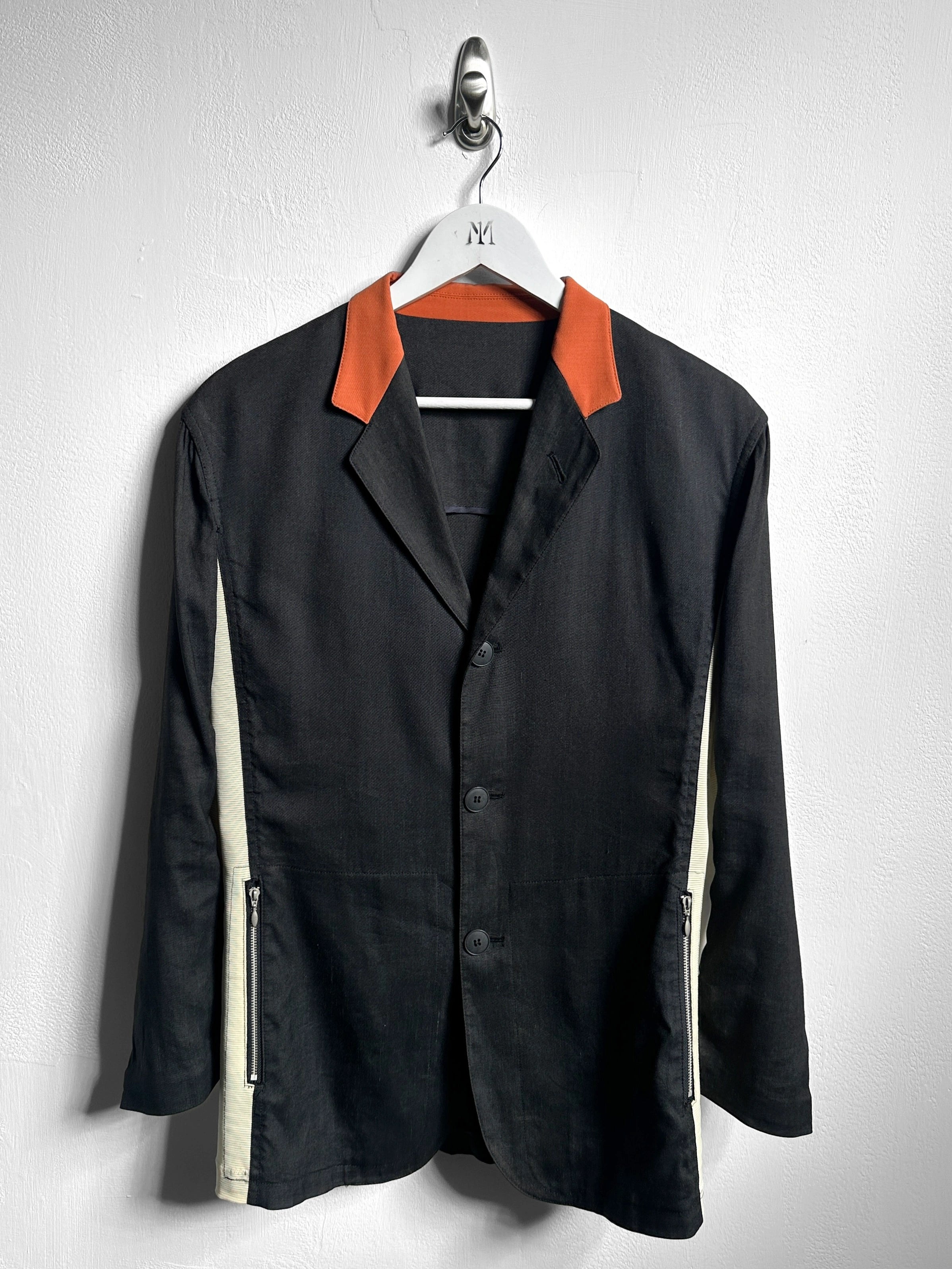 JEAN PAUL GAULTIER - 1990s PANELED LINEN BLAZER WITH CONTRASTING MESH PANELS