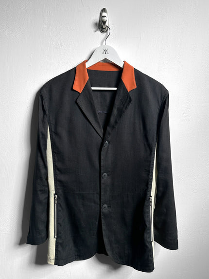 JEAN PAUL GAULTIER - 1990s PANELED LINEN BLAZER WITH CONTRASTING MESH PANELS
