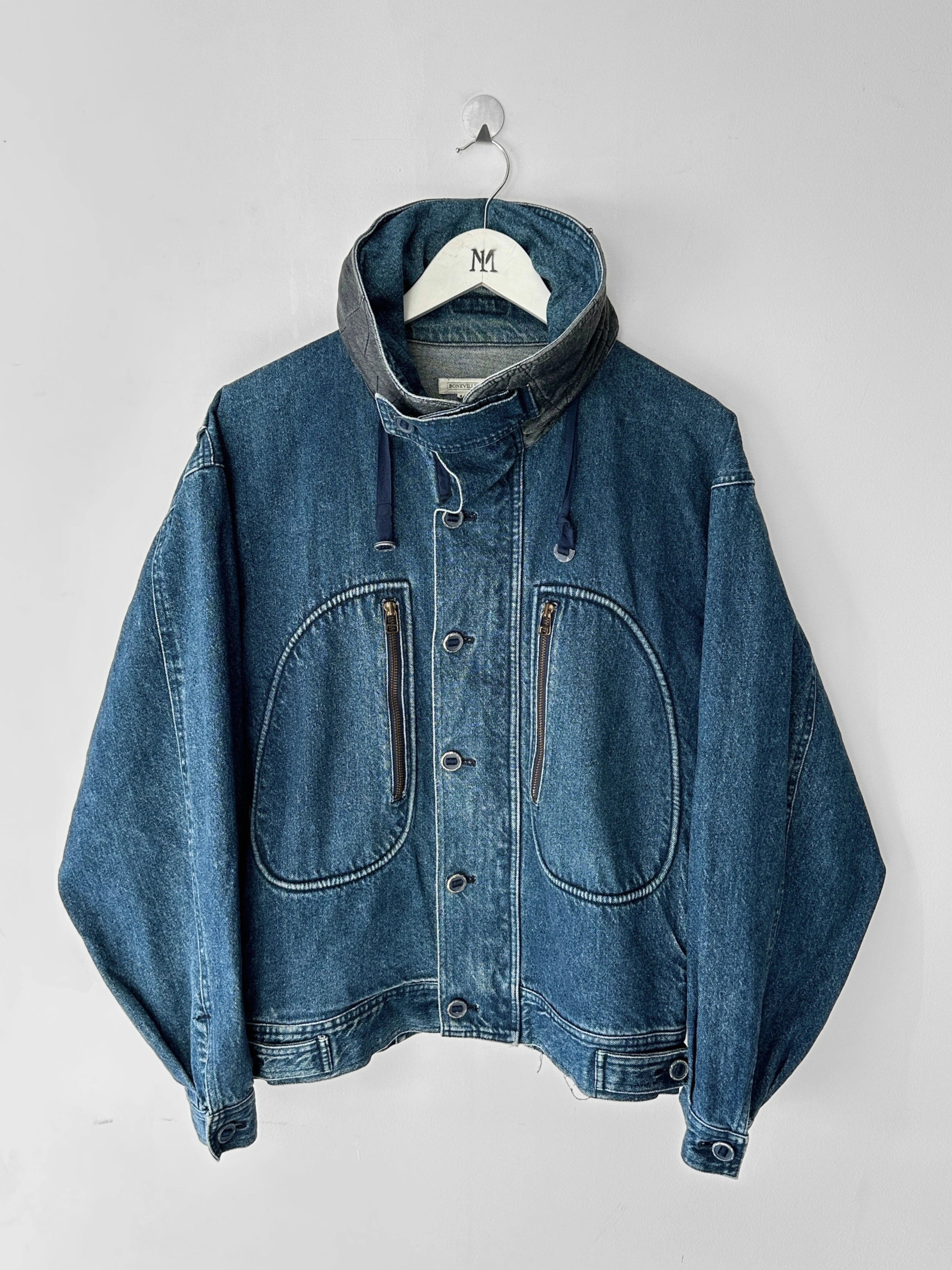 BONEVILLE BY MASSIMO OSTI - 1980s OVERSIZED DENIM BOMBER JACKET