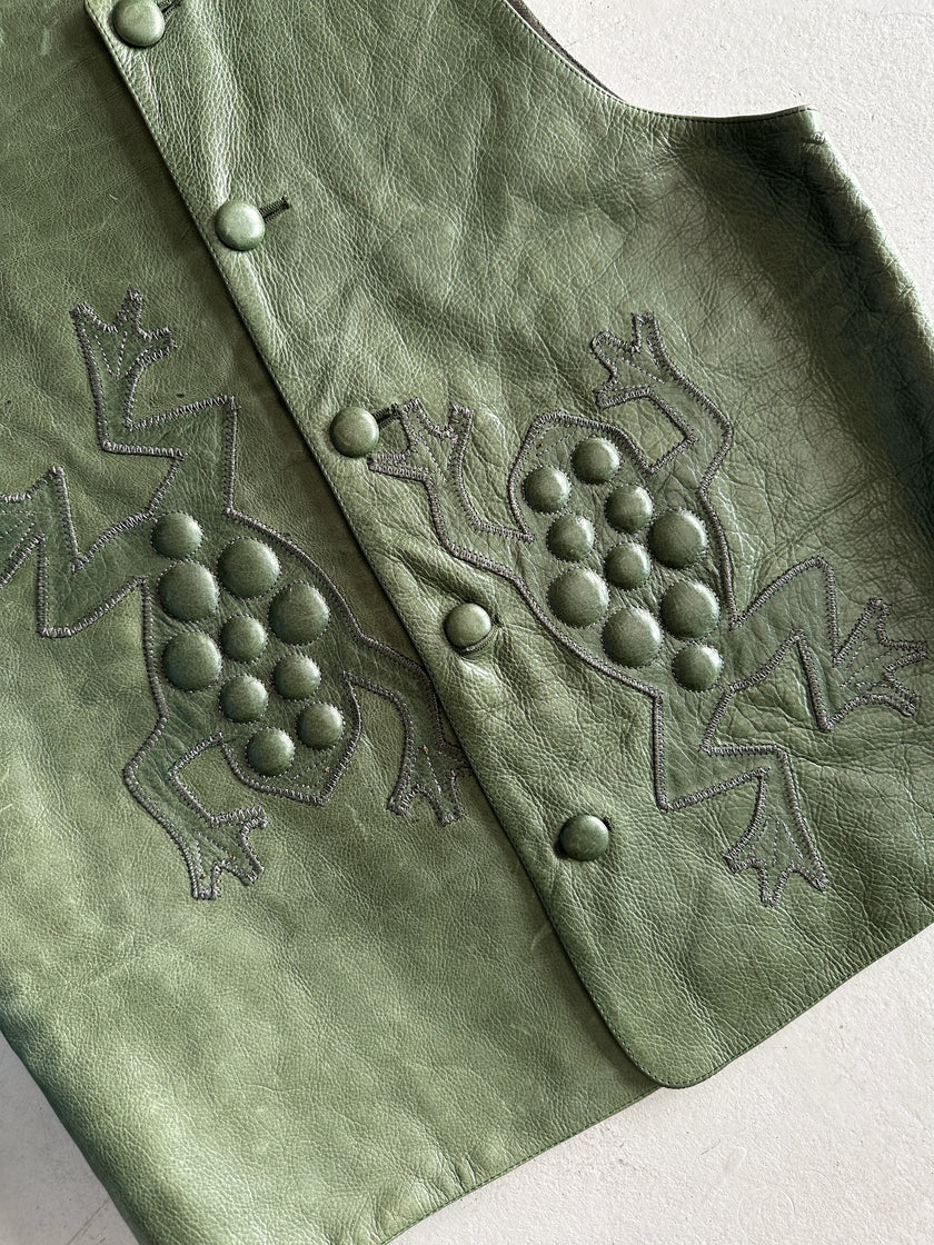 CALUGI E GIANNELLI - 1980s FROG MOTIFS LEATHER BUTTONED VEST GILET